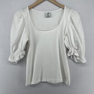 KNOPP Top Womens 38 Dirndl Puff Sleeve Square Neck Lace Trim Oktoberfest White